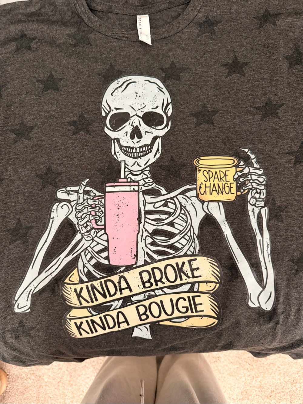 Kinda Broke Kinda Bougie Skeleton Graphic Tee - Dark Gray